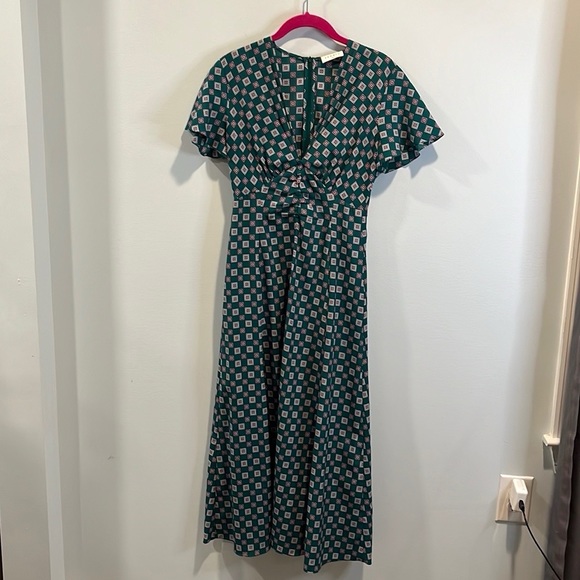 Sandro square print crepe midi dress 34/2 - Picture 2 of 4